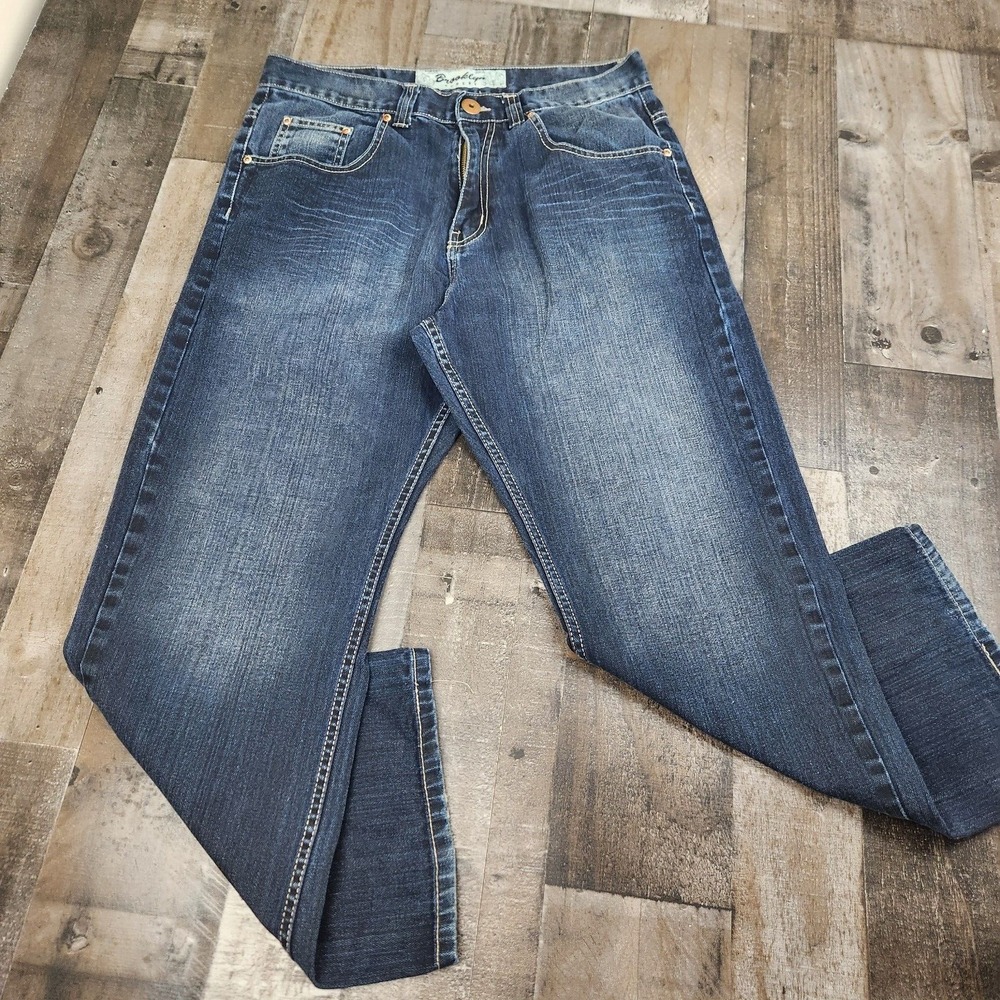 Brooklyn Xpress Straight Leg Jeans Mens size 36x28 Blue Whiskered Denim